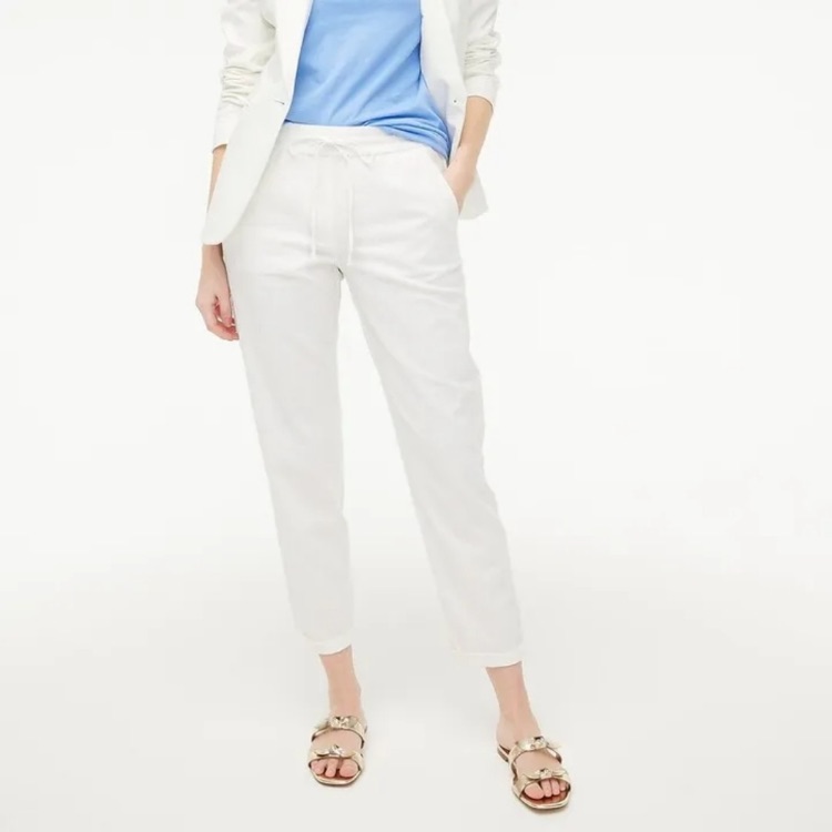 Jcrew White Linen Cuffed Trousers